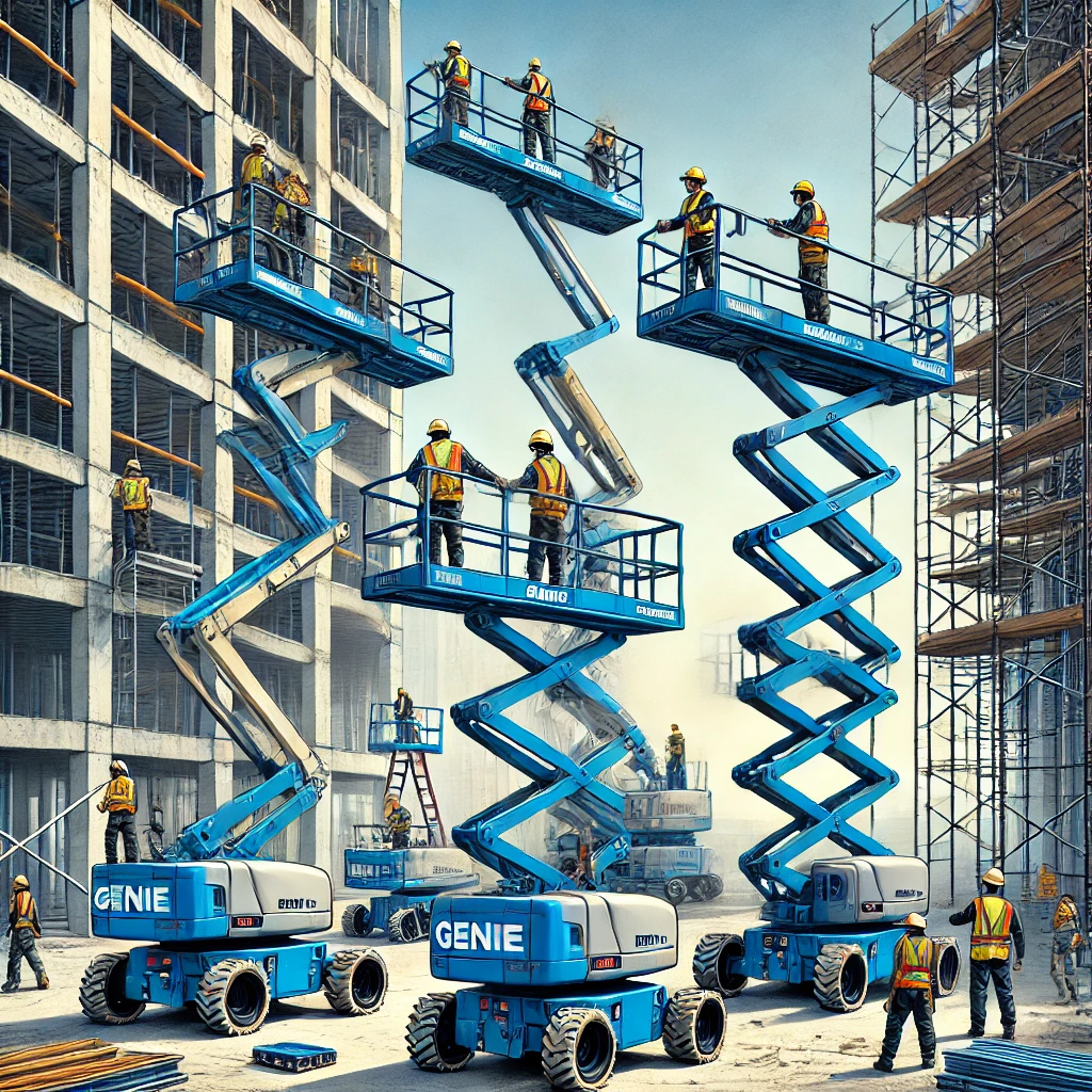 DALL·E marzo 2026-02-27 02.09.41 – A high-quality image featuring five generic articulated boom lifts similar to Gen...