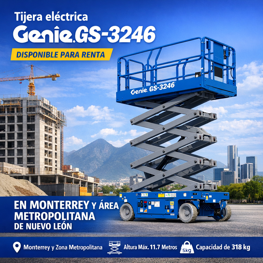 Tijera eléctrica Genie GS-3246 disponible para renta en naves industriales de Monterrey Nuevo León - PROGALVATI