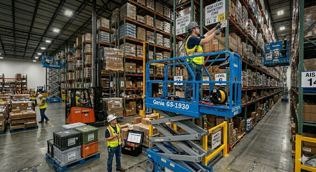 Vista lateral Genie GS-1930 — 76 cm de ancho plataforma eléctrica compacta — Progalvati NL