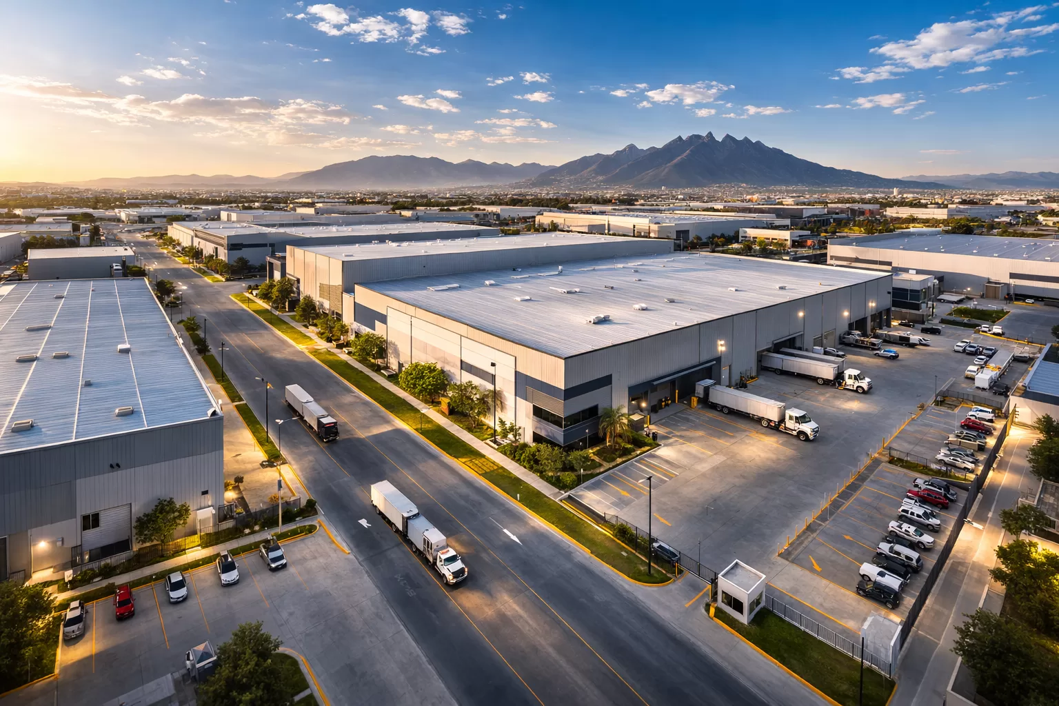 Parque industrial clase AAA en Santa Rosa, Apodaca, Nuevo León rodeado de las montañas de la Sierra Madre Oriental — zona de cobertura prioritaria Progalvati
