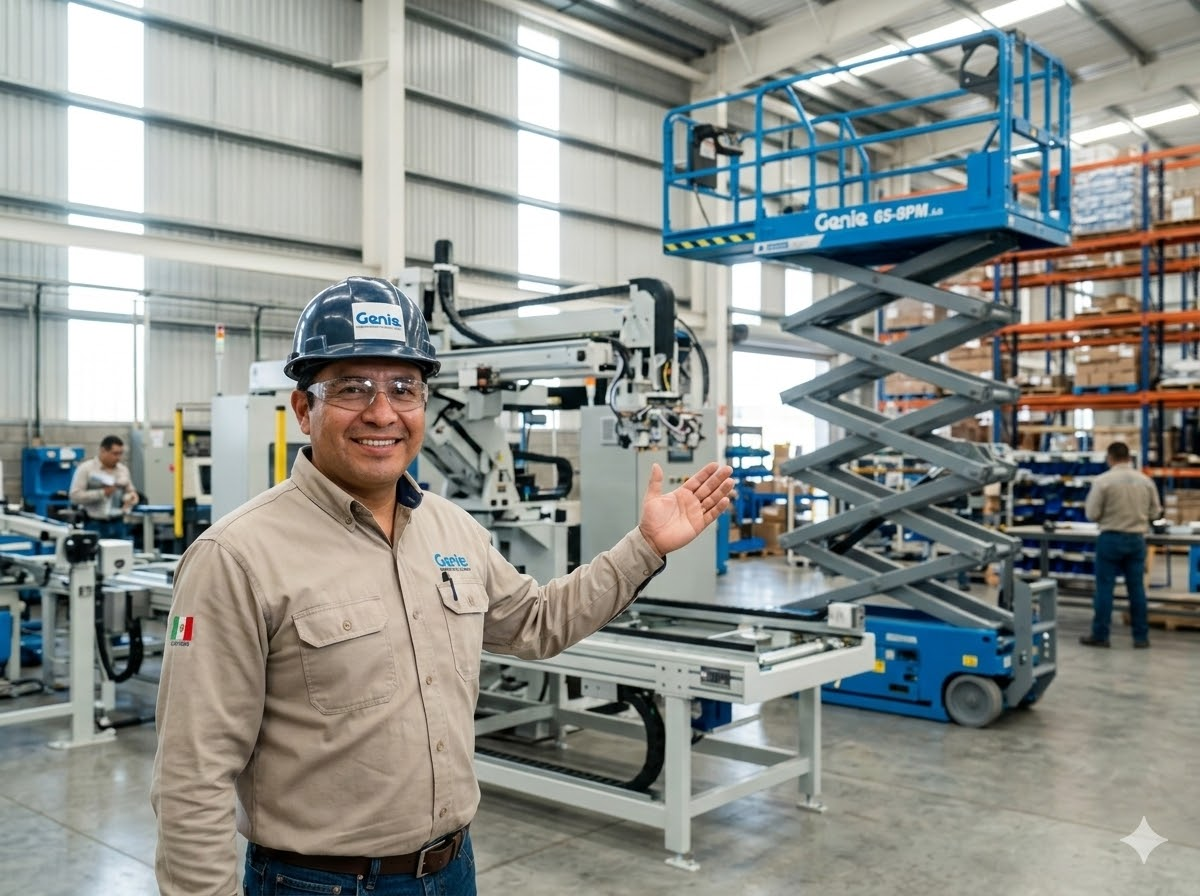 Cliente satisfecho de Progalvati en planta manufacturera de San Nicolás de los Garza tras renta de Genie GS-3246