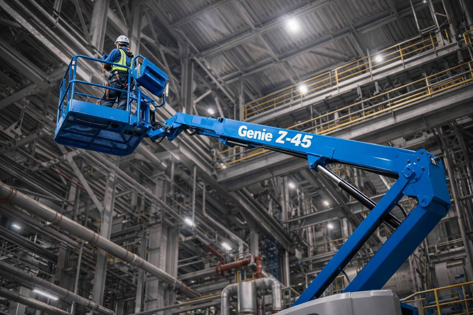 Renta de brazo articulado Genie Z-45 en planta industrial Nuevo León — 15 metros de altura de trabajo